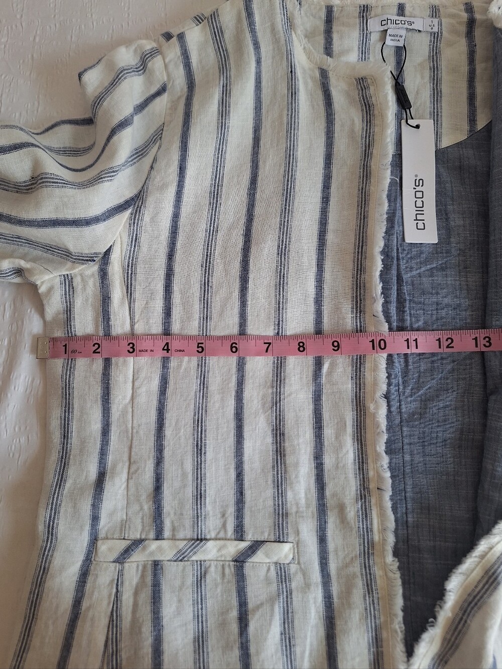 NWT Chico's White and Blue Striped Cropped Blazer - Picture 7 of 11